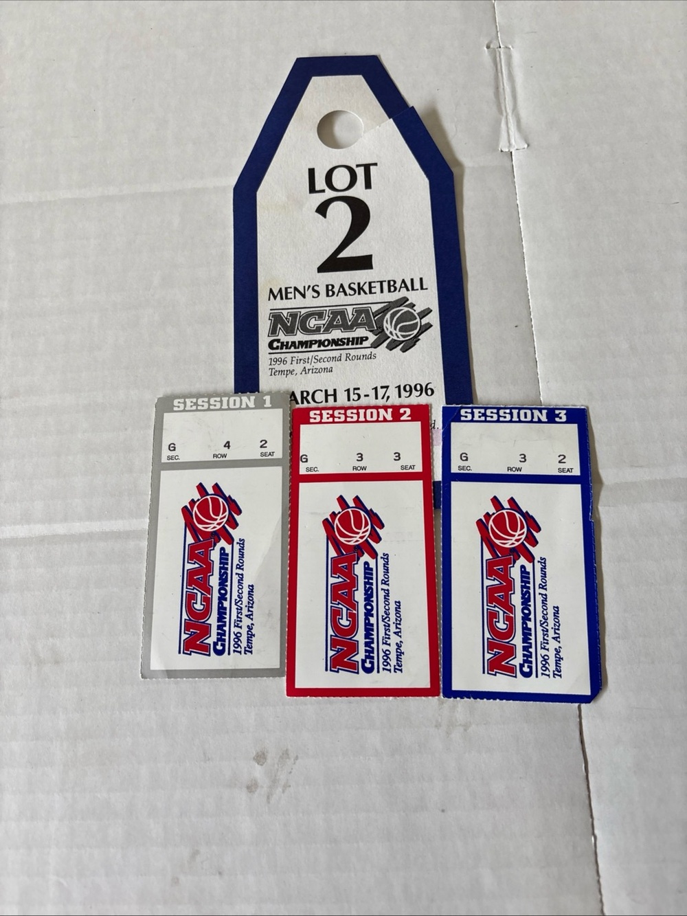 NCAA Men's Basketball Ticket Stubs — White, Red, Blue